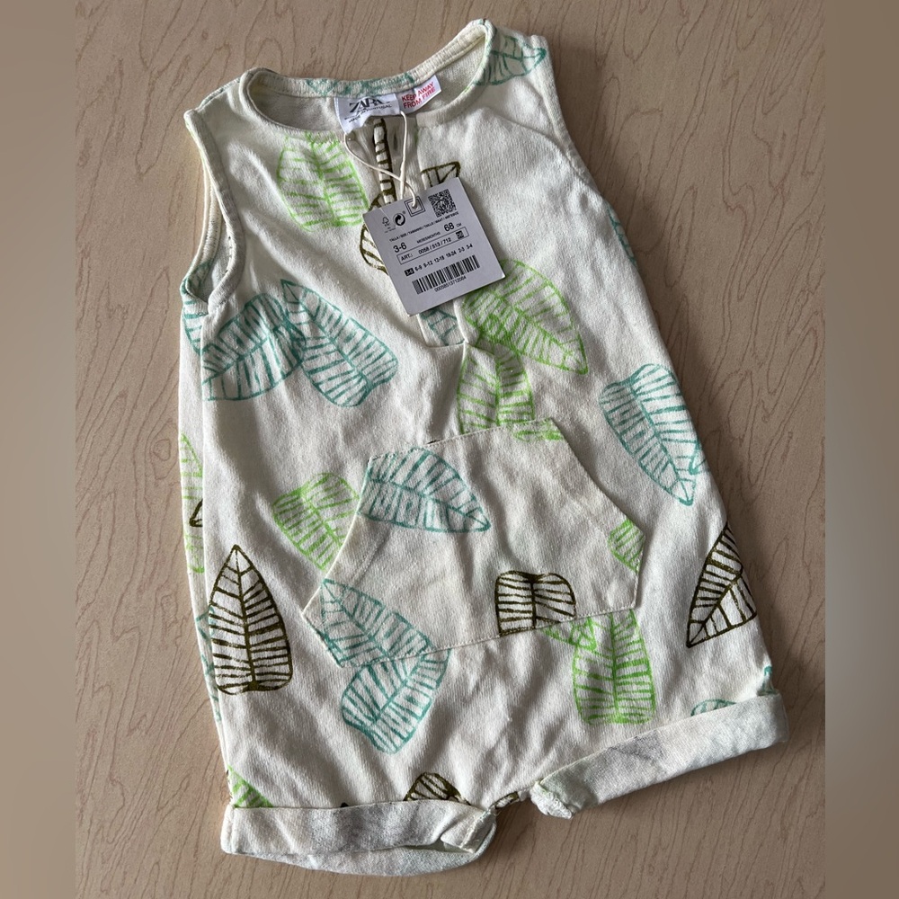 NWT Zara Sleeveless Romper with Leaf Print 3-6 Months